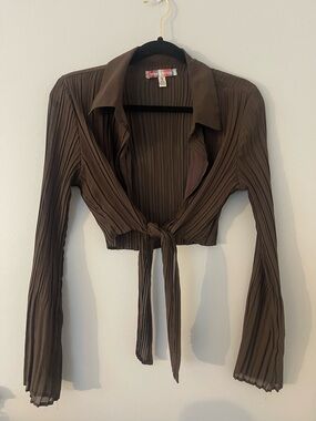 Urban Outfitters Brown Pleated Tie-Front Crop Top